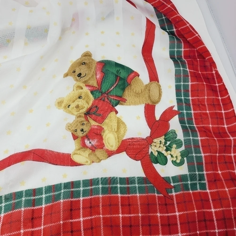 Avon | Vintage White Square Christmas Teddy Themed Scarf/Handkerchief (One Size)